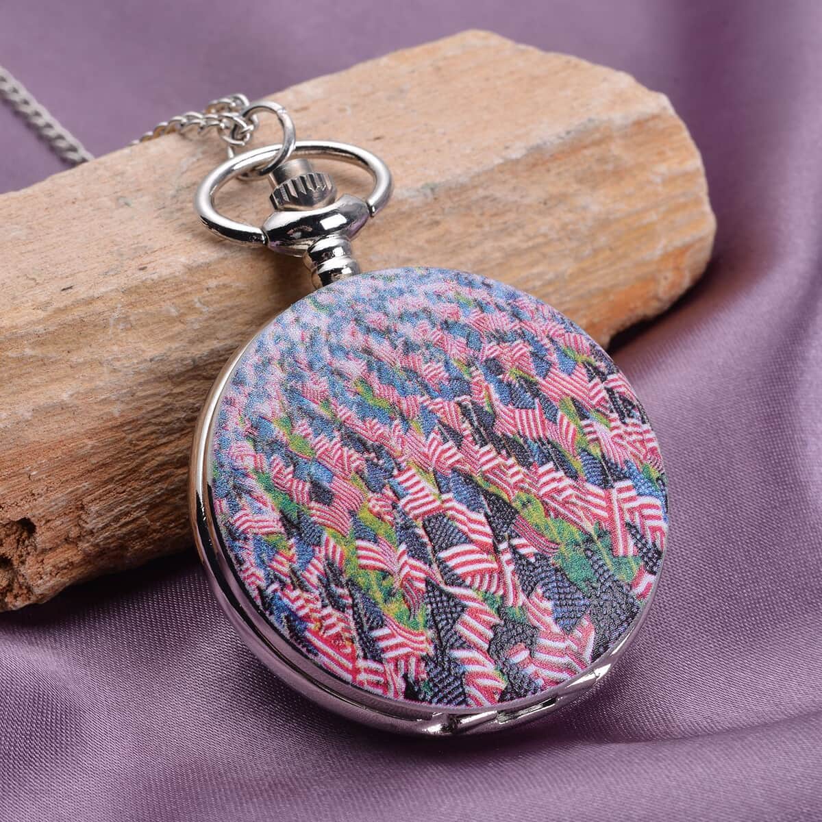 Strada Japanese Movement American Flag Pattern Pocket Watch with Chain (up to 31 Inches) image number 1