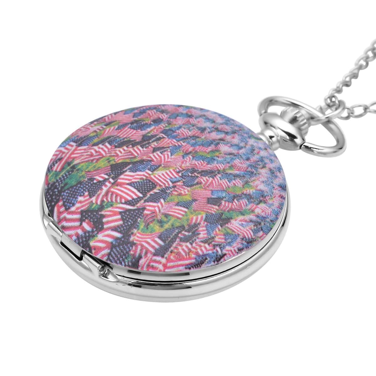 Strada Japanese Movement American Flag Pattern Pocket Watch with Chain (up to 31 Inches) image number 2