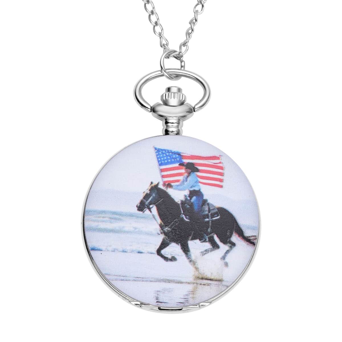 Strada Japanese Movement American Flag & The Sea Pattern Pocket Watch with Chain (up to 31 Inches) image number 0