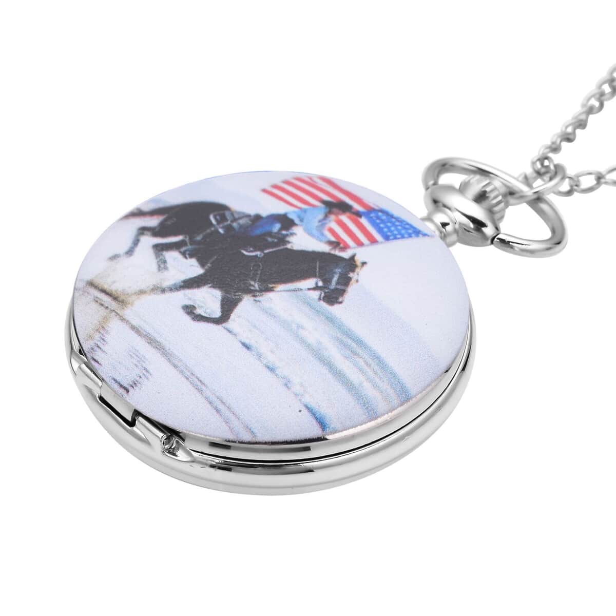 Strada Japanese Movement American Flag & The Sea Pattern Pocket Watch with Chain (up to 31 Inches) image number 2