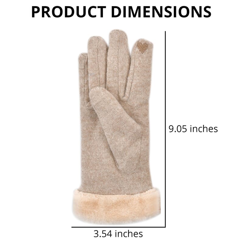 Beige Cashmere Warm Gloves with Fluffy Faux Fur and Equipped Touch Screen Friendly