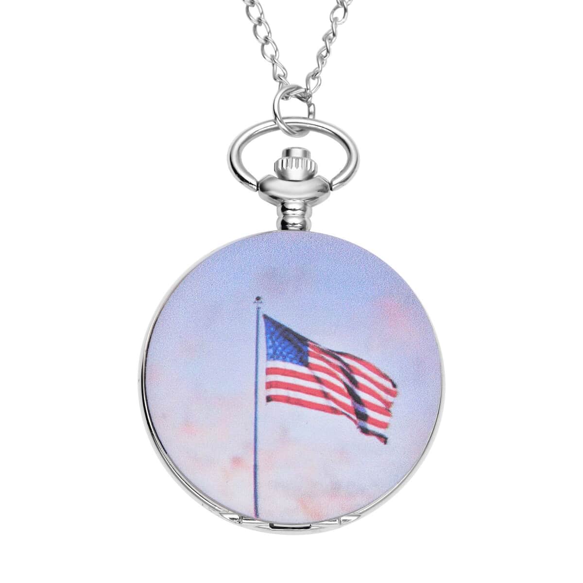 Strada Japanese Movement American Flag Pattern Pocket Watch with Chain (up to 31 Inches) image number 0