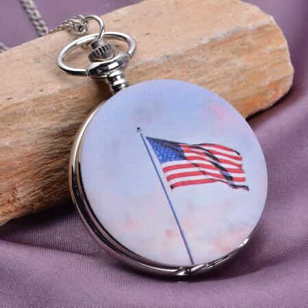 Strada Japanese Movement American Flag Pattern Pocket Watch with Chain (up to 31 Inches) image number 1