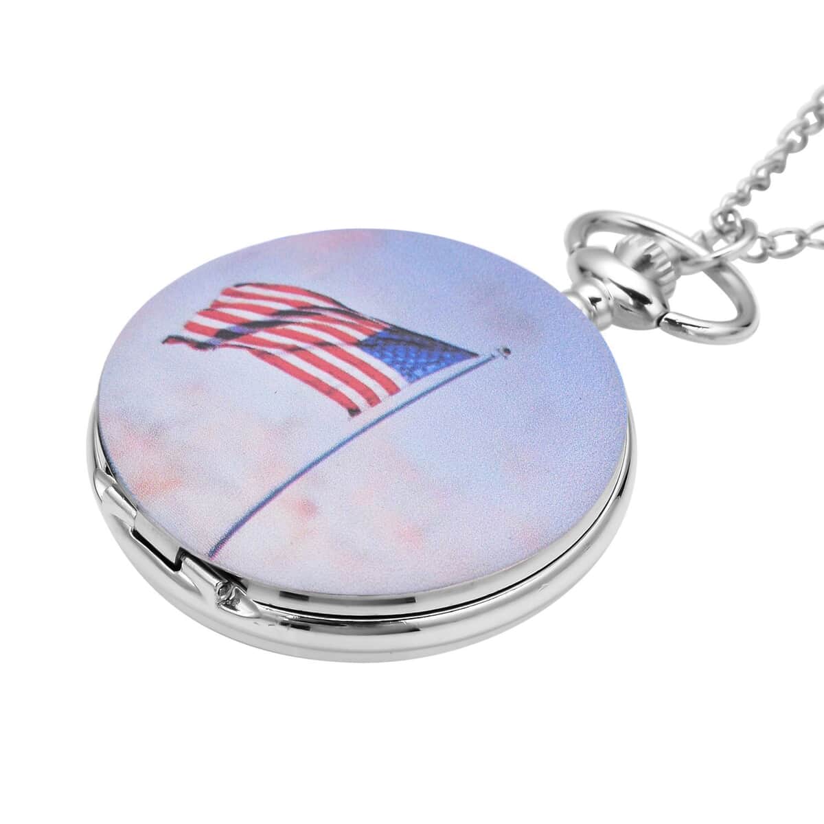 Strada Japanese Movement American Flag Pattern Pocket Watch with Chain (up to 31 Inches) image number 2