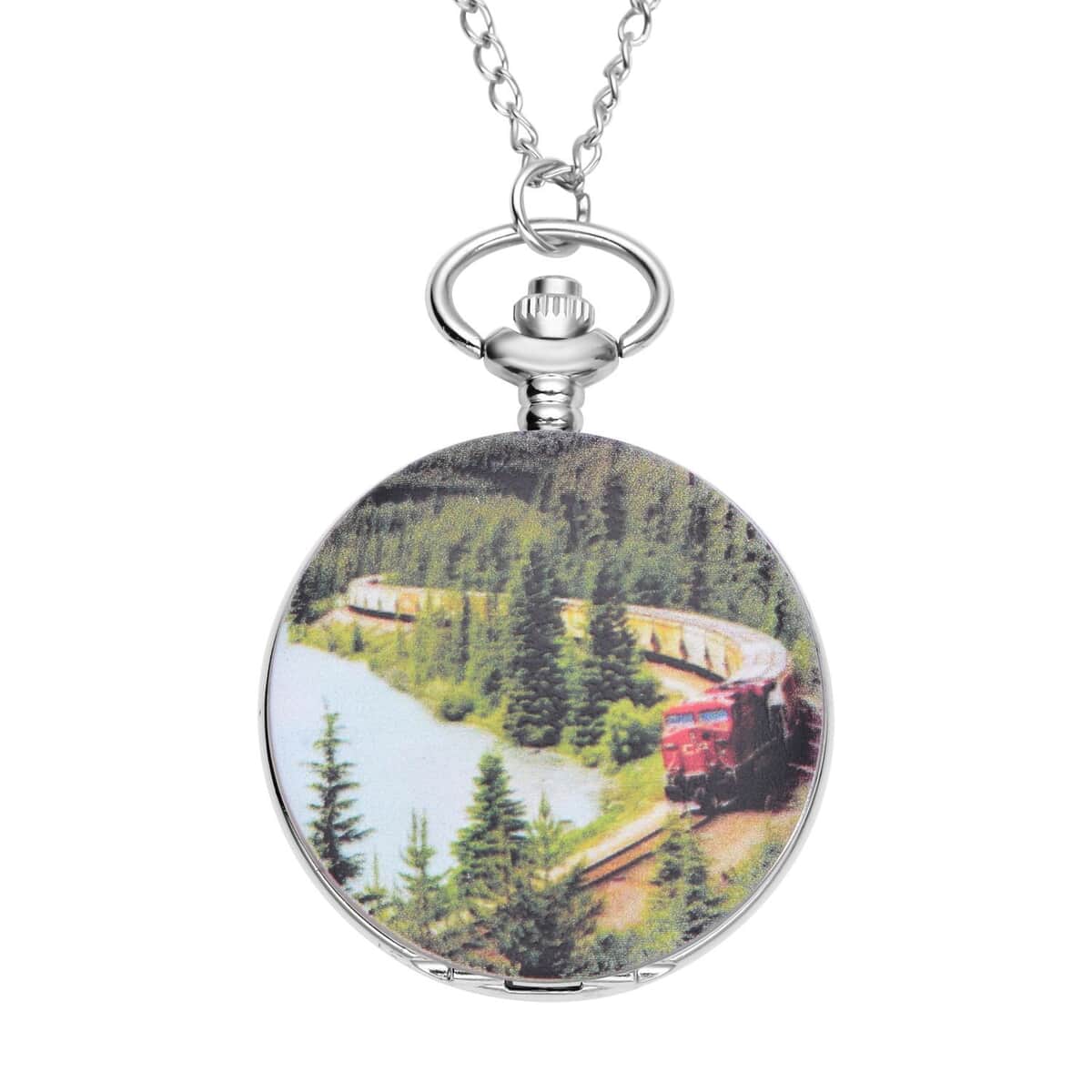 Strada Japanese Movement Train and Mountain Pattern Pocket Watch with Chain (up to 31 Inches) image number 0