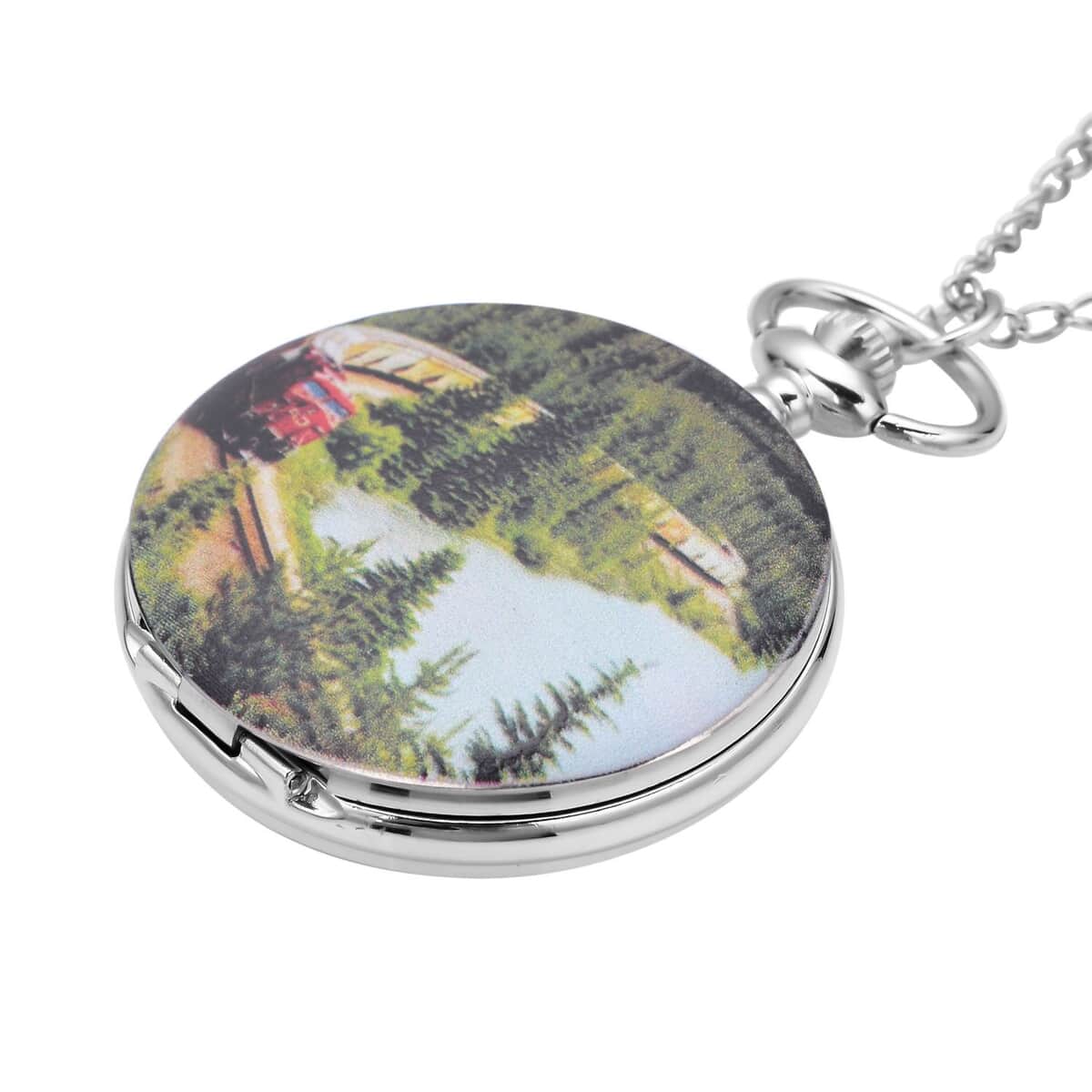 Strada Japanese Movement Train and Mountain Pattern Pocket Watch with Chain (up to 31 Inches) image number 2