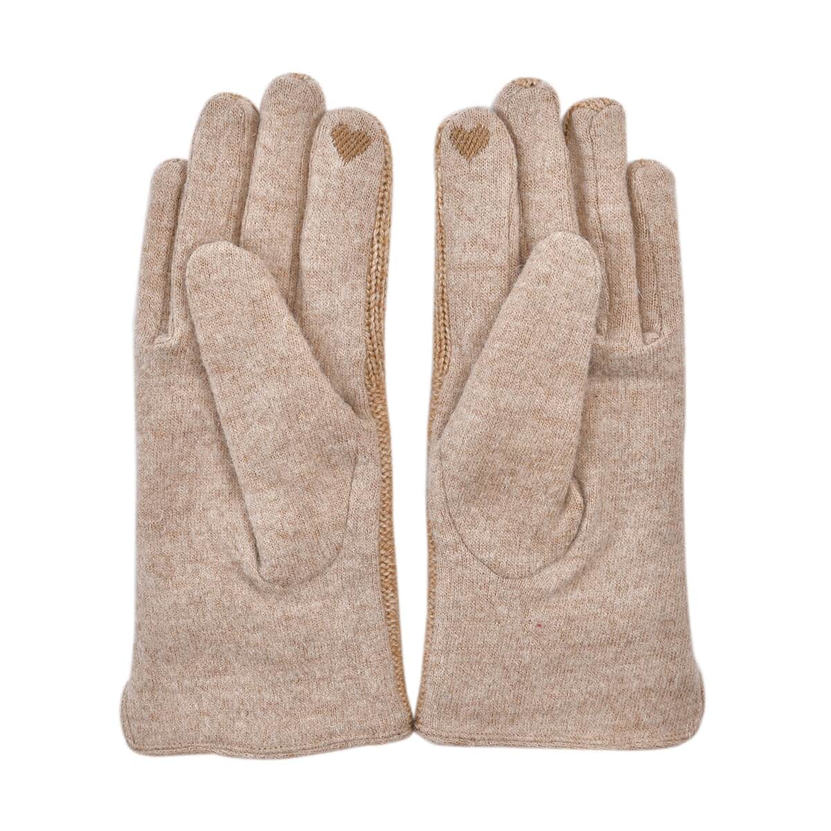 Beige Cashmere Warm Gloves with Faux Fur and Equipped Touch Screen Function (9.05"x3.54") image number 0