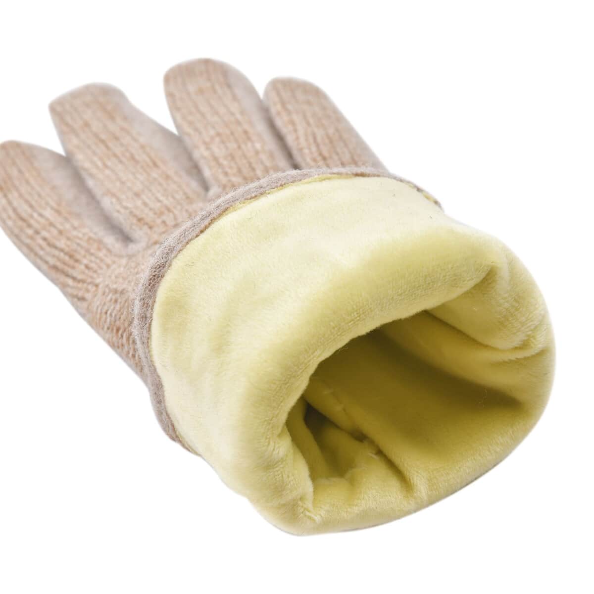 Beige Cable Knitted Pattern Cashmere Warm Gloves with Equipped Touch Screen Friendly image number 2