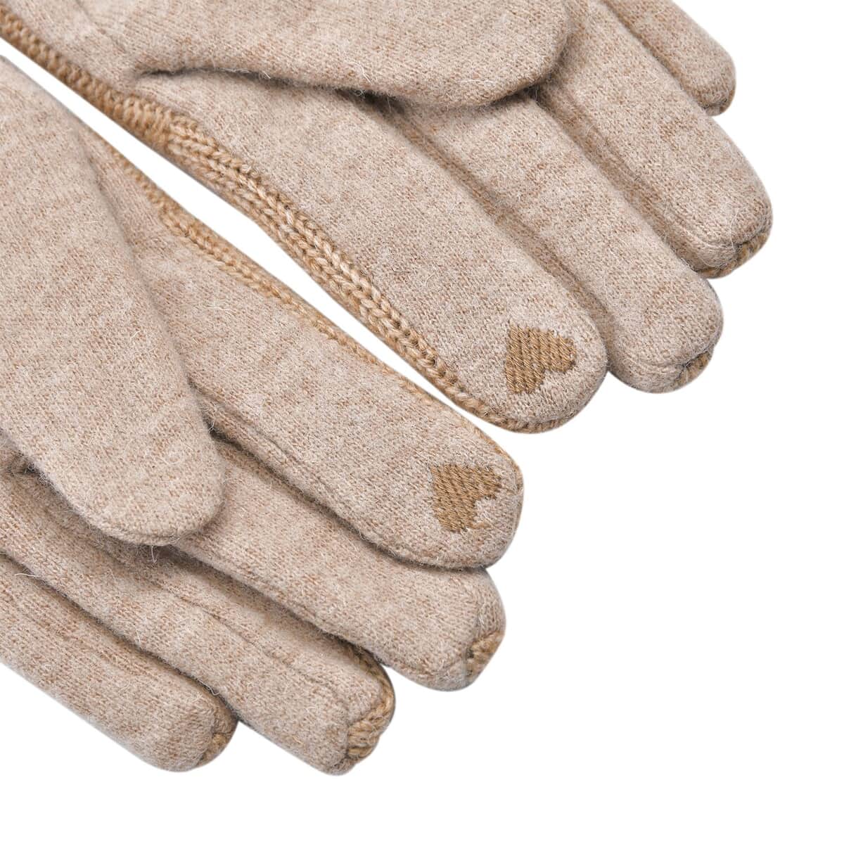 Beige Cable Knitted Pattern Cashmere Warm Gloves with Equipped Touch Screen Friendly image number 3