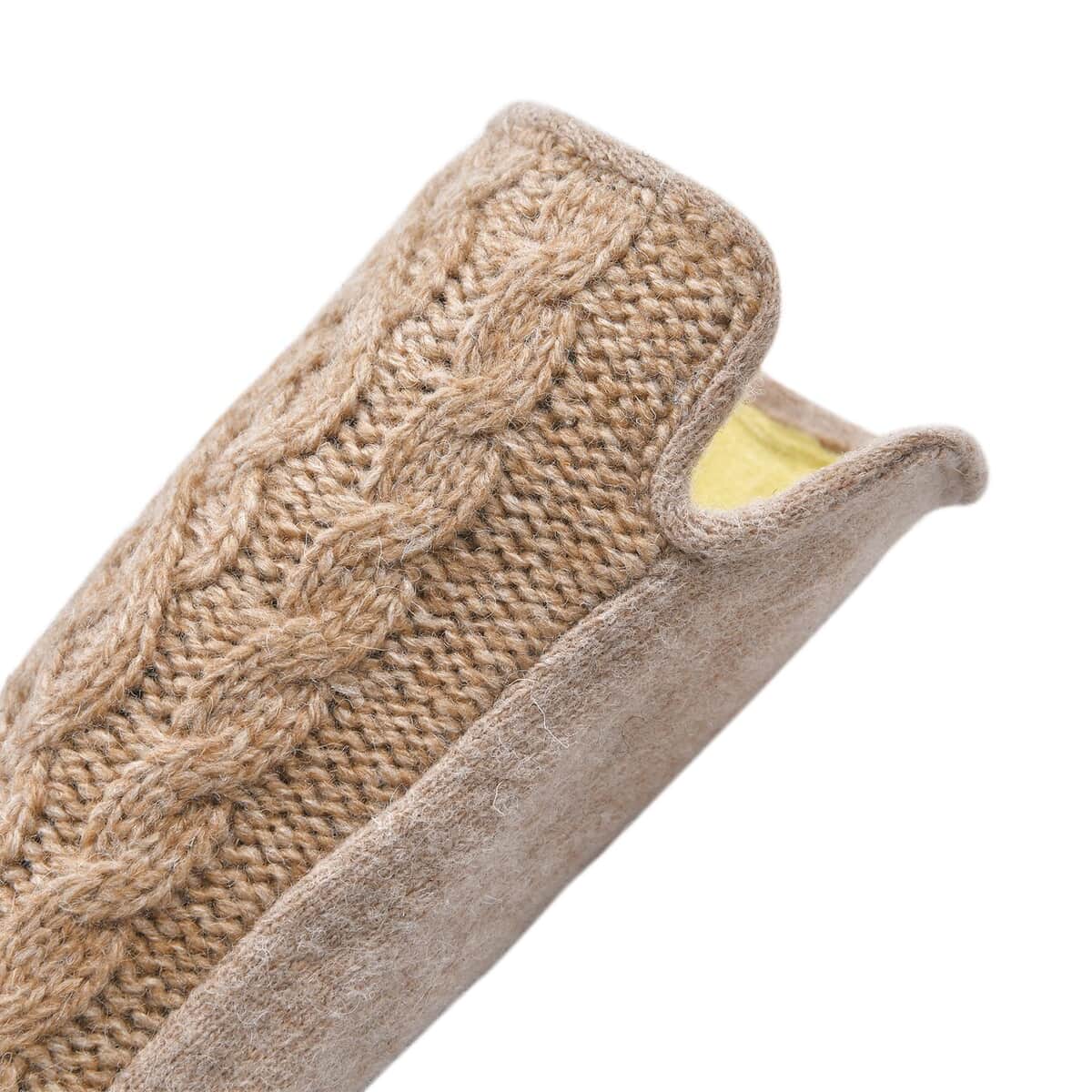 Beige Cable Knitted Pattern Cashmere Warm Gloves with Equipped Touch Screen Friendly image number 4