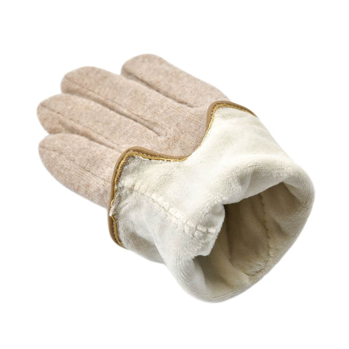 Beige Cashmere Warm Gloves with Bowknot and Equipped Touch Screen Friendly image number 2