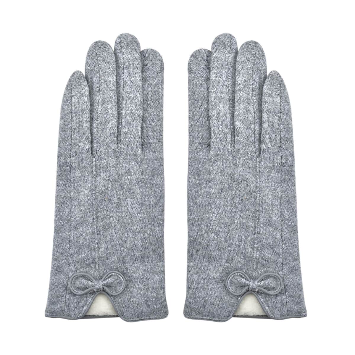 Gray Cashmere Warm Gloves with Bowknot and Equipped Touch Screen Friendly image number 0