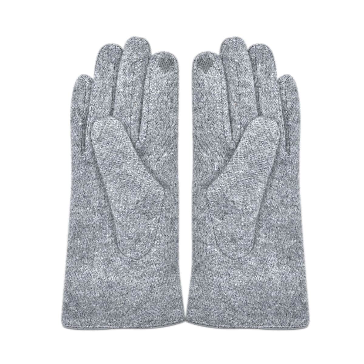 Gray Cashmere Warm Gloves with Bowknot and Equipped Touch Screen Friendly image number 1