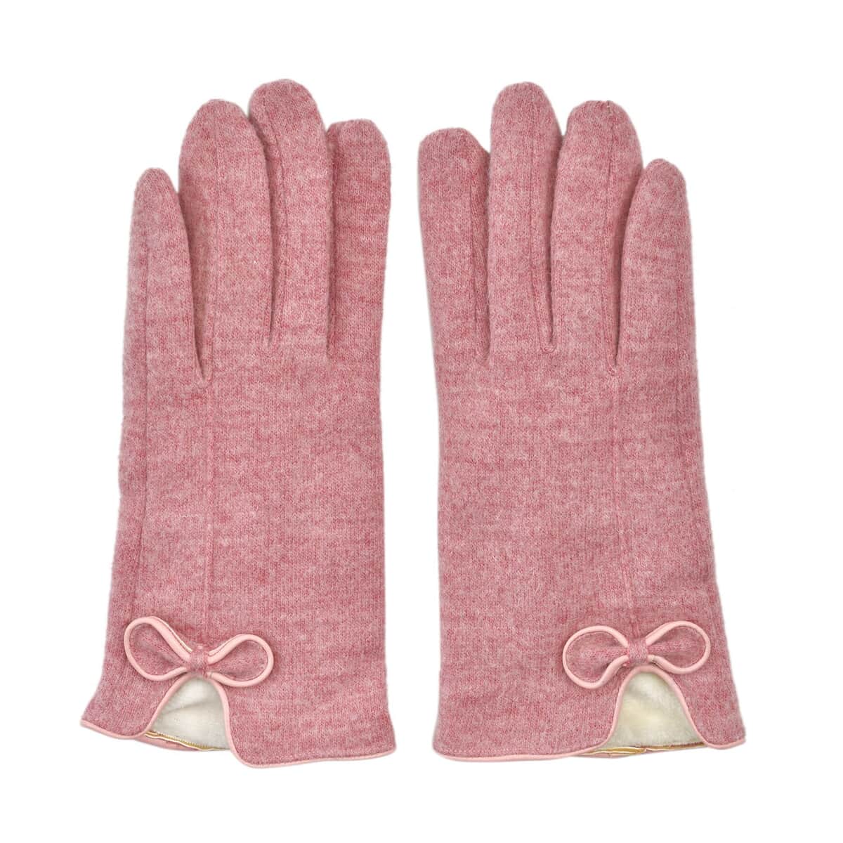 Pink Cashmere Warm Gloves with Bowknot and Equipped Touch Screen Friendly image number 0