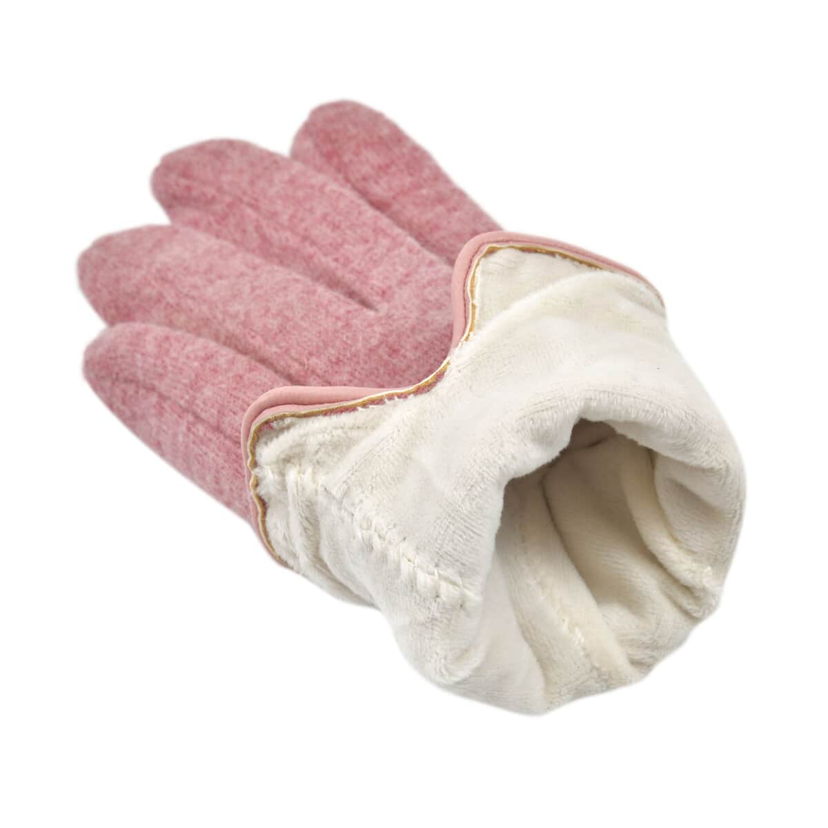 Pink Cashmere Warm Gloves with Bowknot and Equipped Touch Screen Friendly image number 2