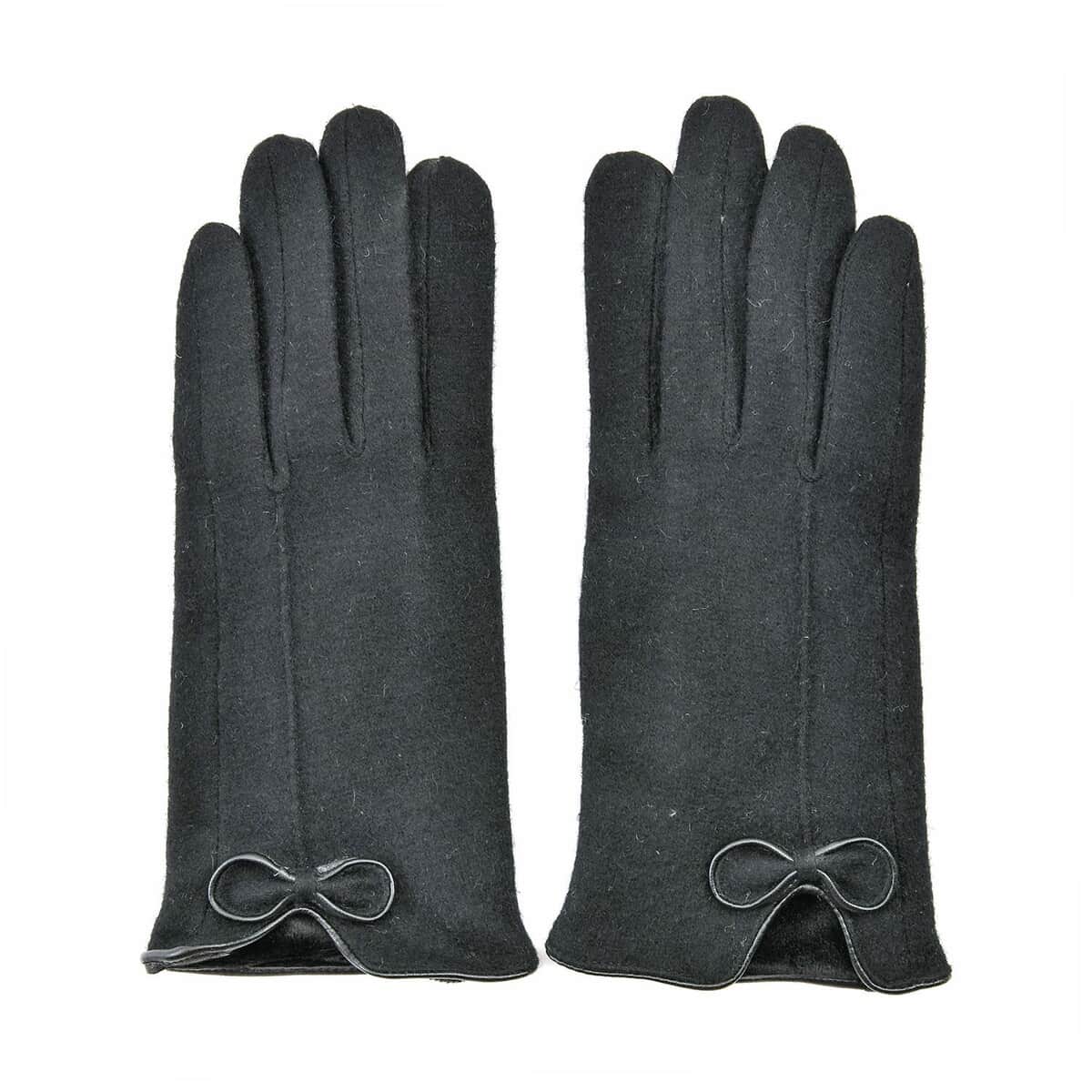 Black Cashmere Warm Gloves with Bowknot and Equipped Touch Screen Friendly image number 0
