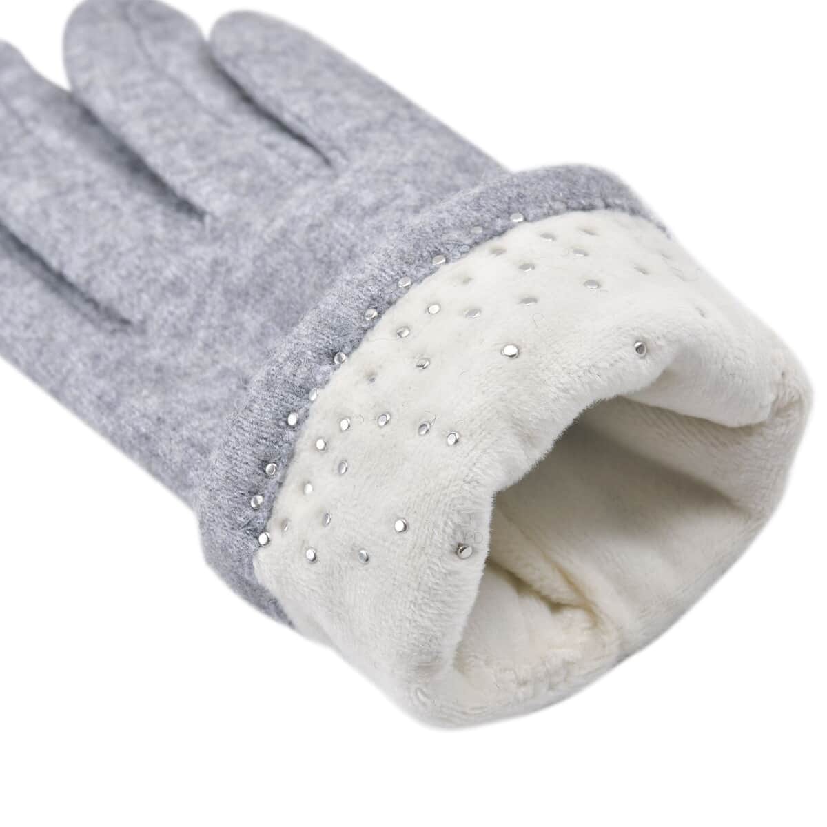 Gray Cashmere Warm Gloves with Plastic Pearl and Equipped Touch Screen Friendly image number 6