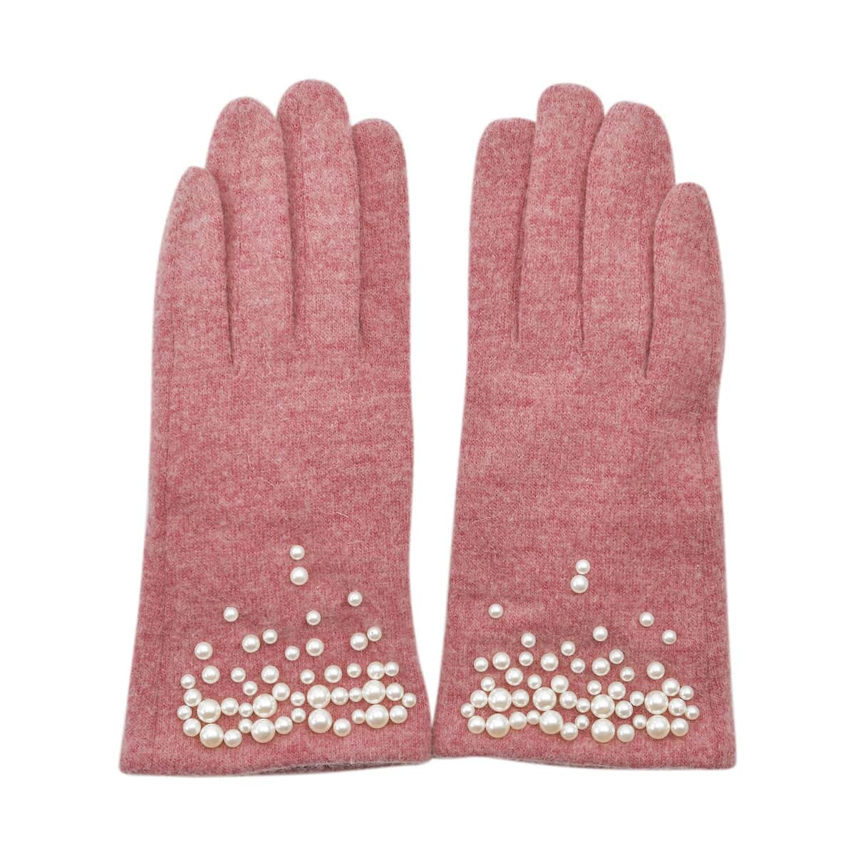 Pink Cashmere Warm Gloves with Plastic Pearl and Equipped Touch Screen Friendly image number 0