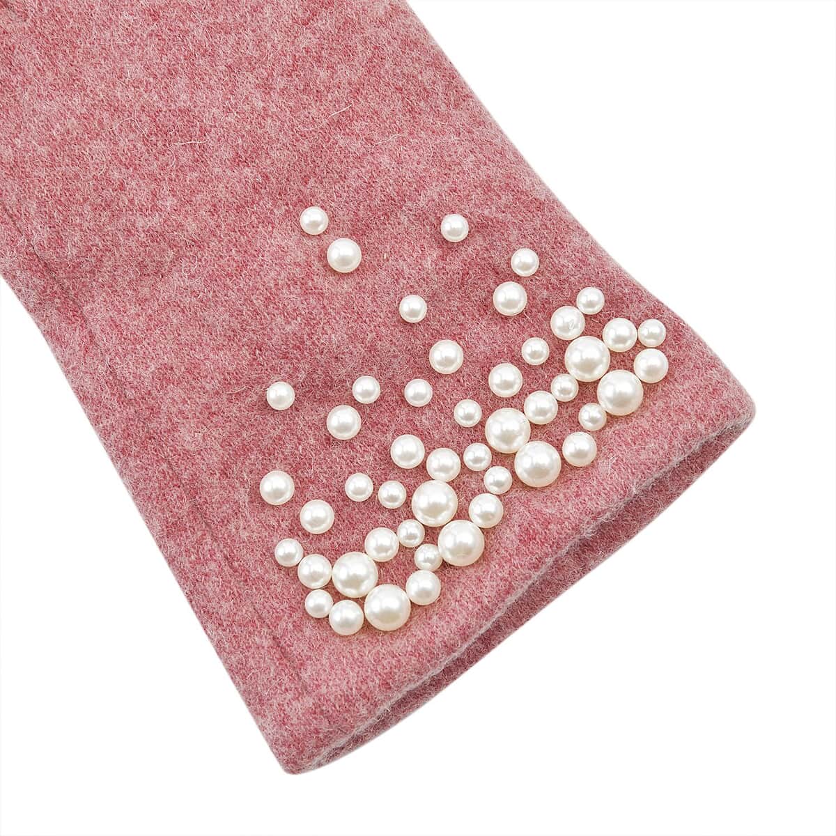 Pink Cashmere Warm Gloves with Plastic Pearl and Equipped Touch Screen Friendly image number 4