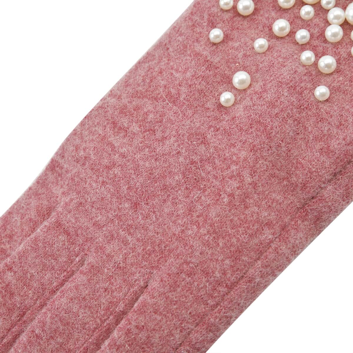 Pink Cashmere Warm Gloves with Plastic Pearl and Equipped Touch Screen Friendly image number 5