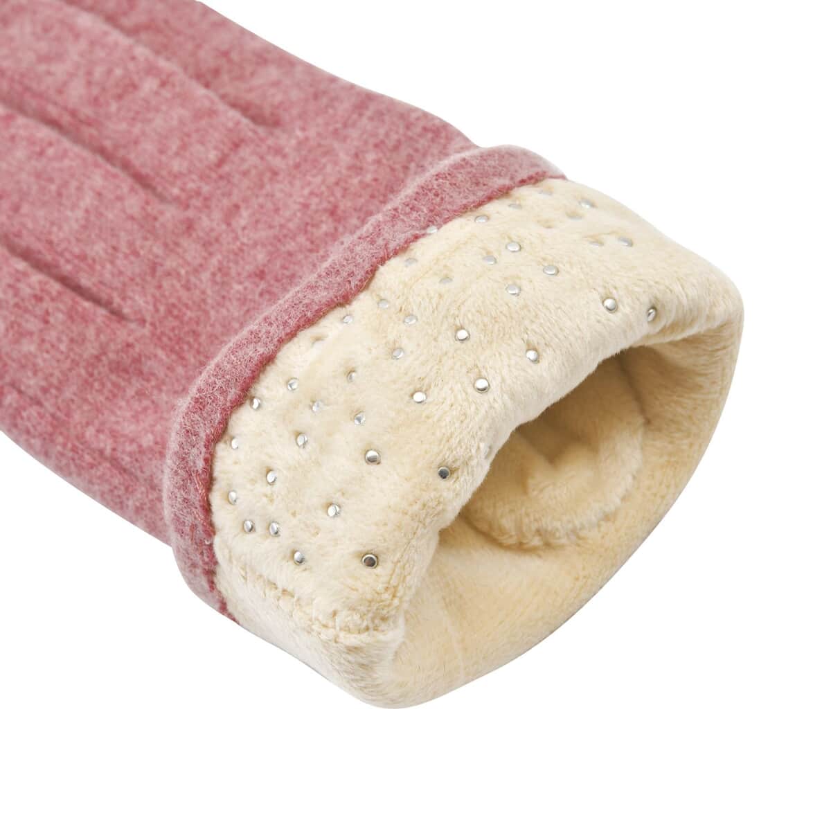 Pink Cashmere Warm Gloves with Plastic Pearl and Equipped Touch Screen Friendly image number 6