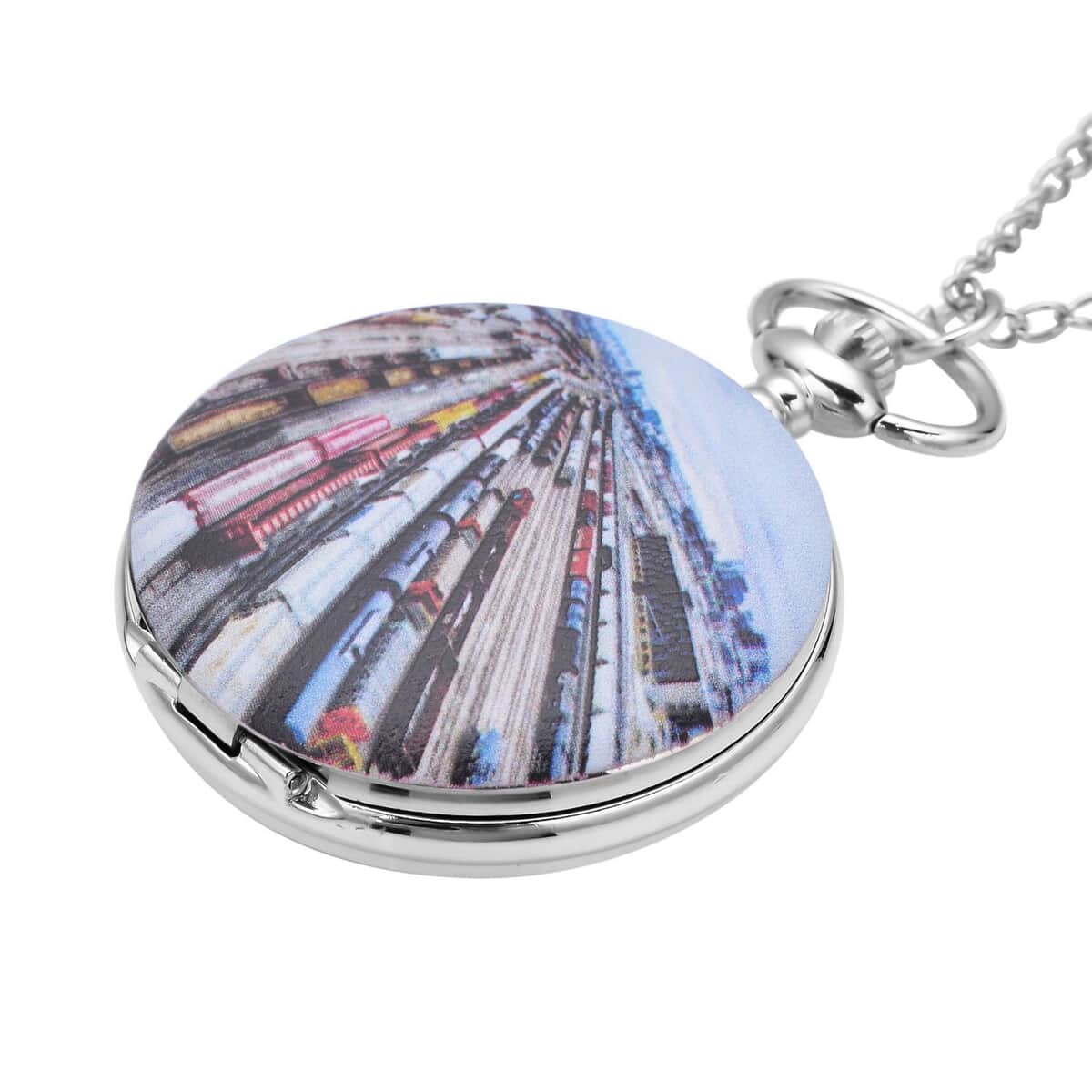 Strada Japanese Movement Train Station Pattern Pocket Watch with Chain (up to 31 Inches) image number 2