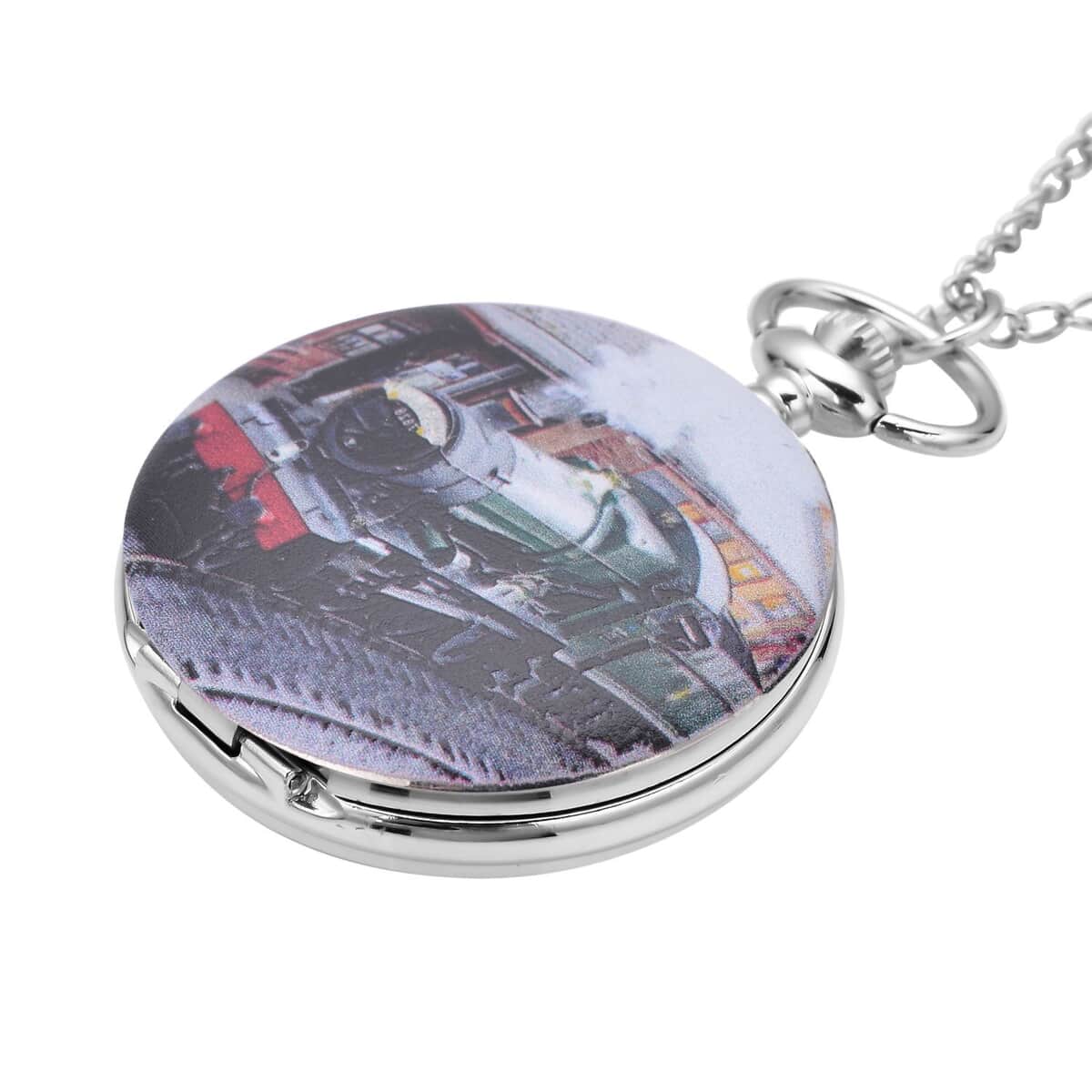Strada Japanese Movement Green Train Pattern Pocket Watch with Chain (up to 31 Inches) image number 2