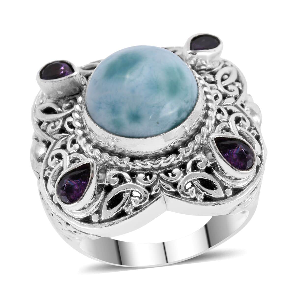Bali Legacy Larimar and Amethyst Ring in Sterling Silver (Size 10.0) 13 Grams 7.30 ctw image number 0