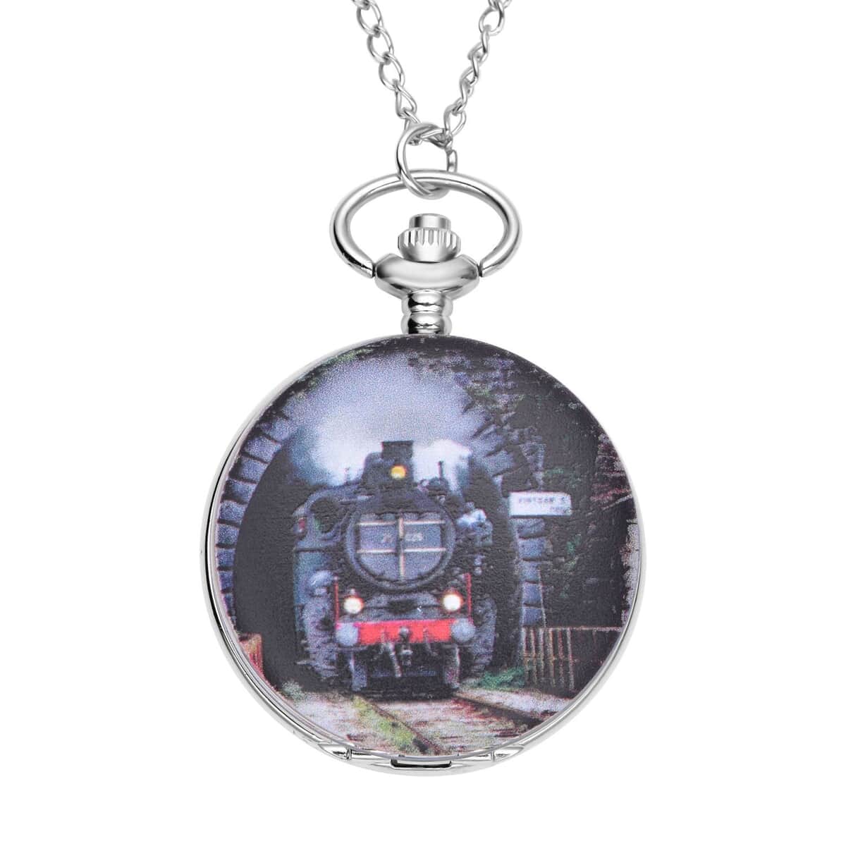 Strada Japanese Movement Train Tunnel Pattern Pocket Watch with Chain (up to 31 Inches) image number 0