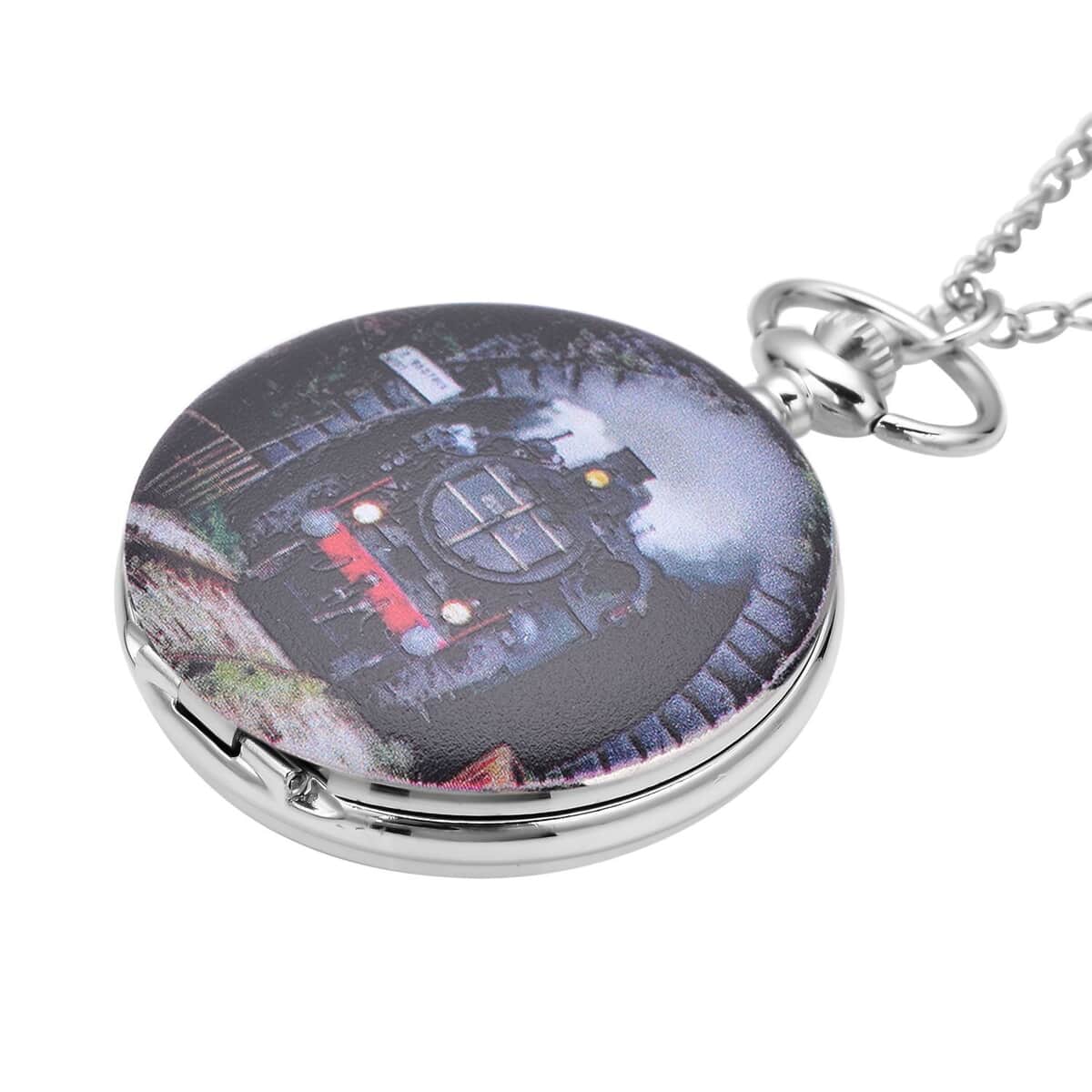 Strada Japanese Movement Train Tunnel Pattern Pocket Watch with Chain (up to 31 Inches) image number 2