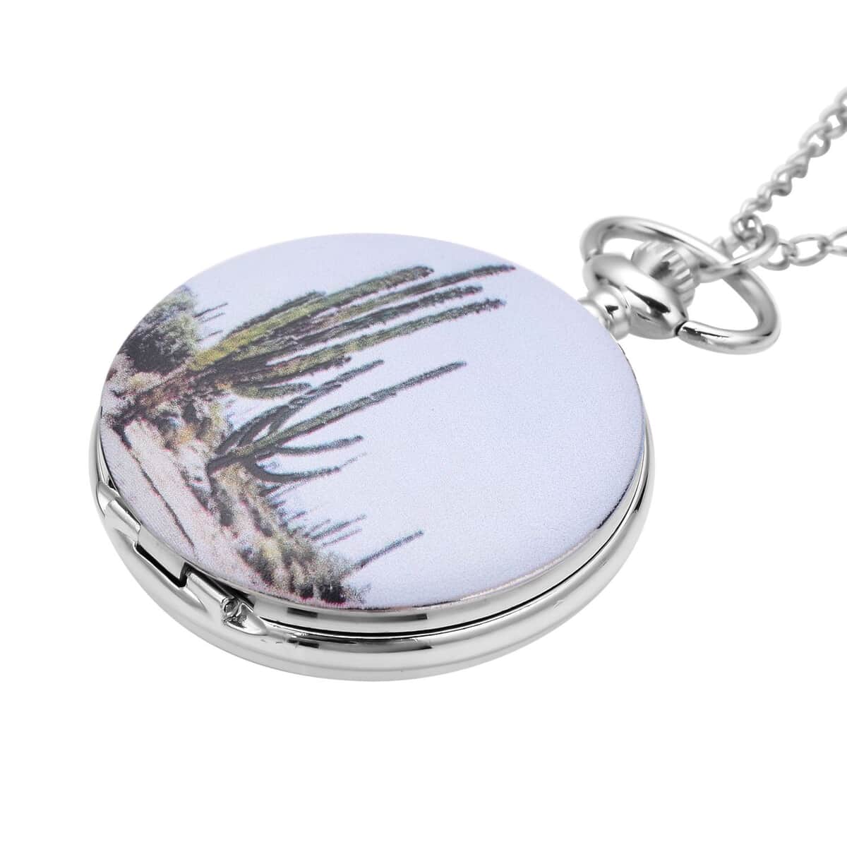 Strada Japanese Movement Cactus Pattern Pocket Watch with Chain (up to 31 Inches) image number 2