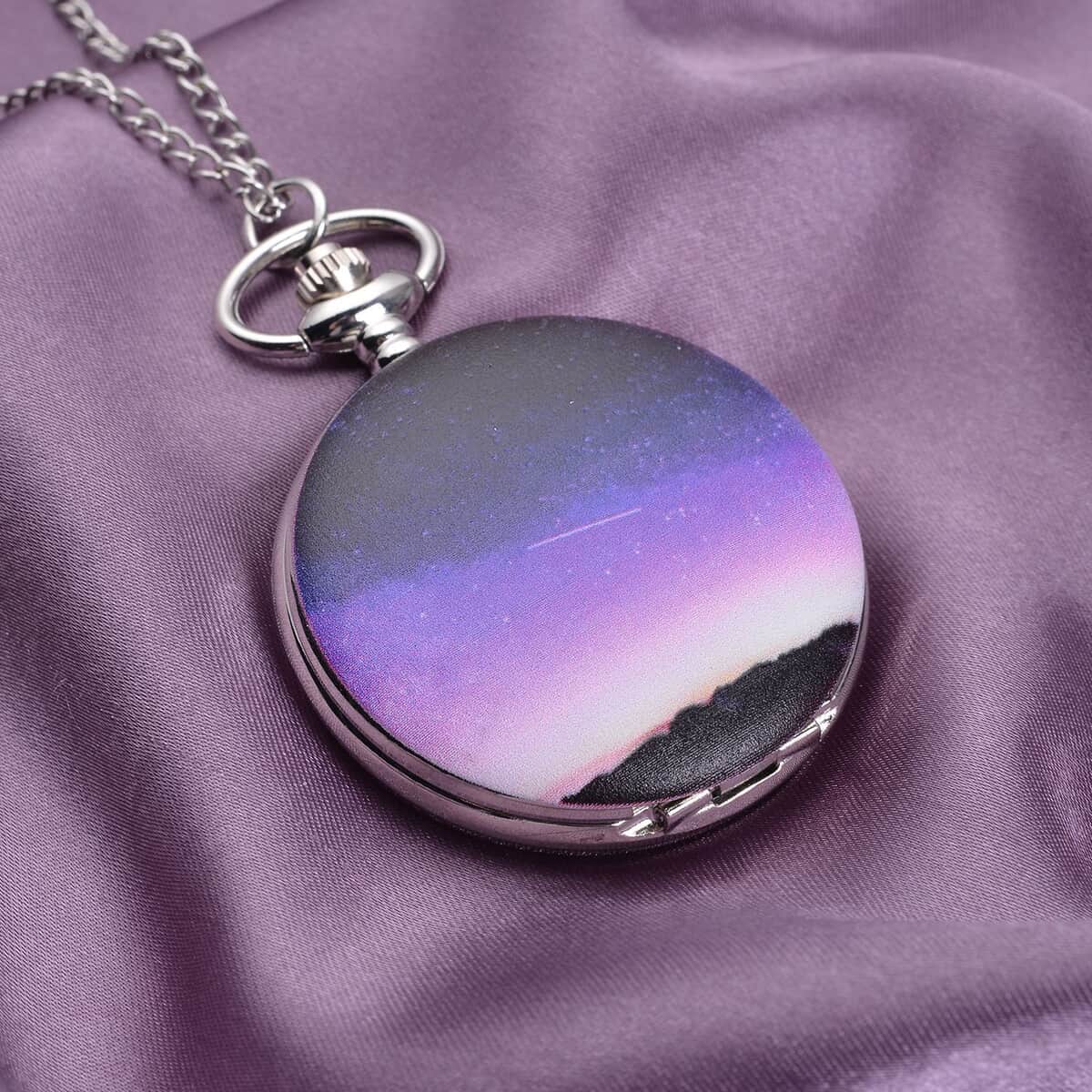 Strada Japanese Movement Purple Night Sky Pattern Pocket Watch with Chain (up to 31 Inches) image number 1
