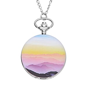 Strada Japanese Movement Rainbow Sky Pattern Pocket Watch with Chain (up to 31 Inches)