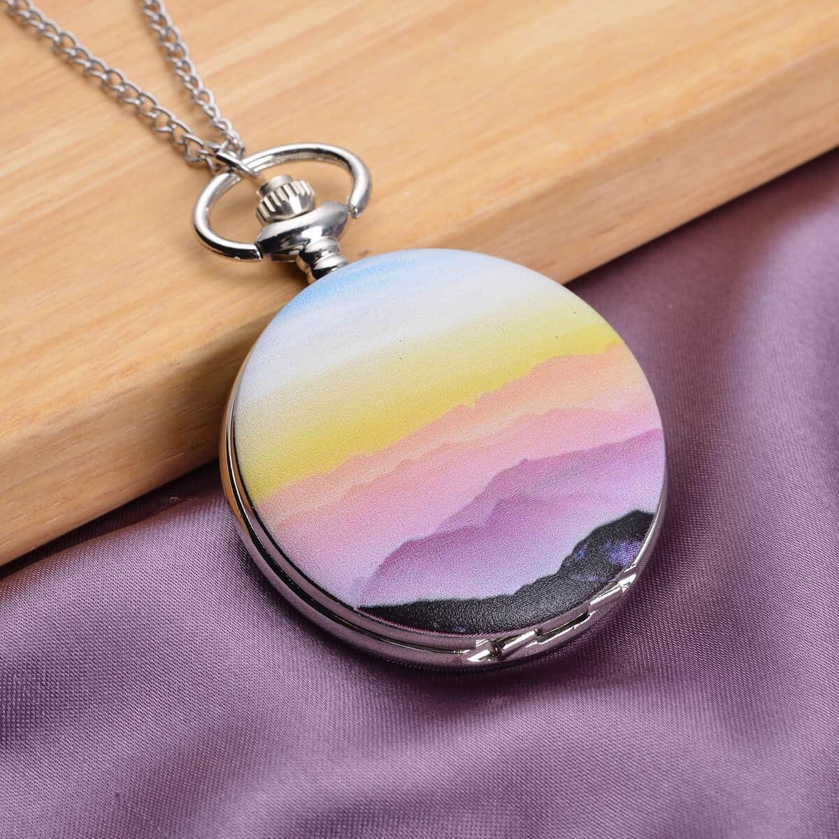Strada Japanese Movement Rainbow Sky Pattern Pocket Watch with Chain (up to 31 Inches) image number 1