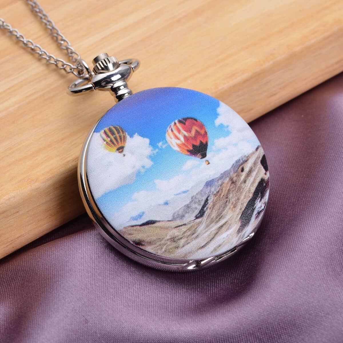 Strada Japanese Movement hot Air Balloon Pattern Pocket Watch with Chain (up to 31 Inches) image number 1