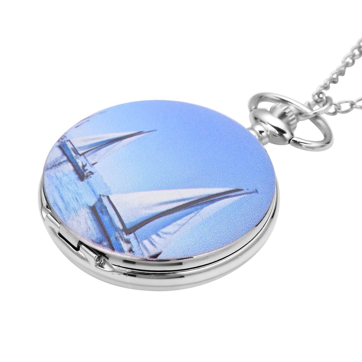 Strada Japanese Movement Sailboat Pattern Pocket Watch with Chain (up to 31 Inches) image number 2