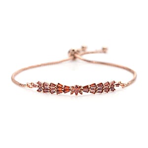 Simulated Garnet Color Diamond Bolo Bracelet in Rosetone 2.00 ctw