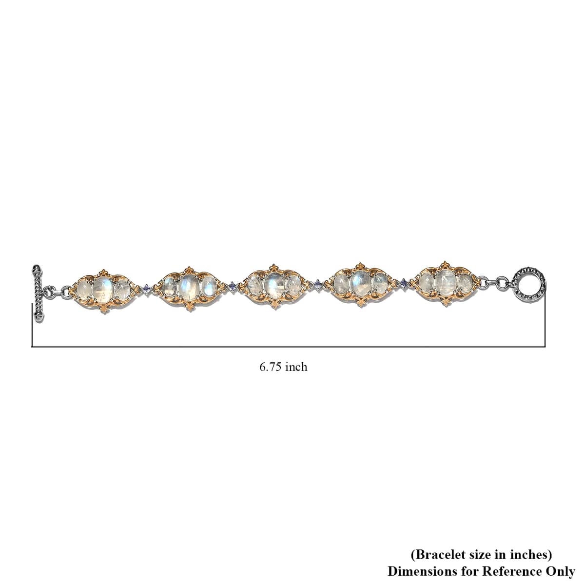 Kuisa Rainbow Moonstone and Tanzanite Link Bracelet in Vermeil Yellow Gold and Platinum Over Sterling Silver (6.50 In) 18.35 ctw image number 4