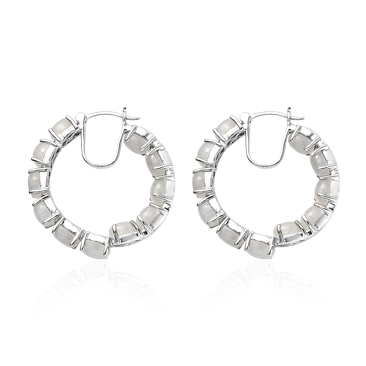 Kuisa Rainbow Moonstone Inside Out Hoop Earrings in Platinum Over Sterling Silver 23.35 ctw