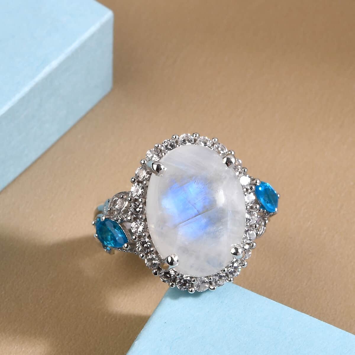 Kuisa Rainbow Moonstone and Multi Gemstone Ring in Platinum Over Sterling Silver (Size 10.0) 11.50 ctw image number 1
