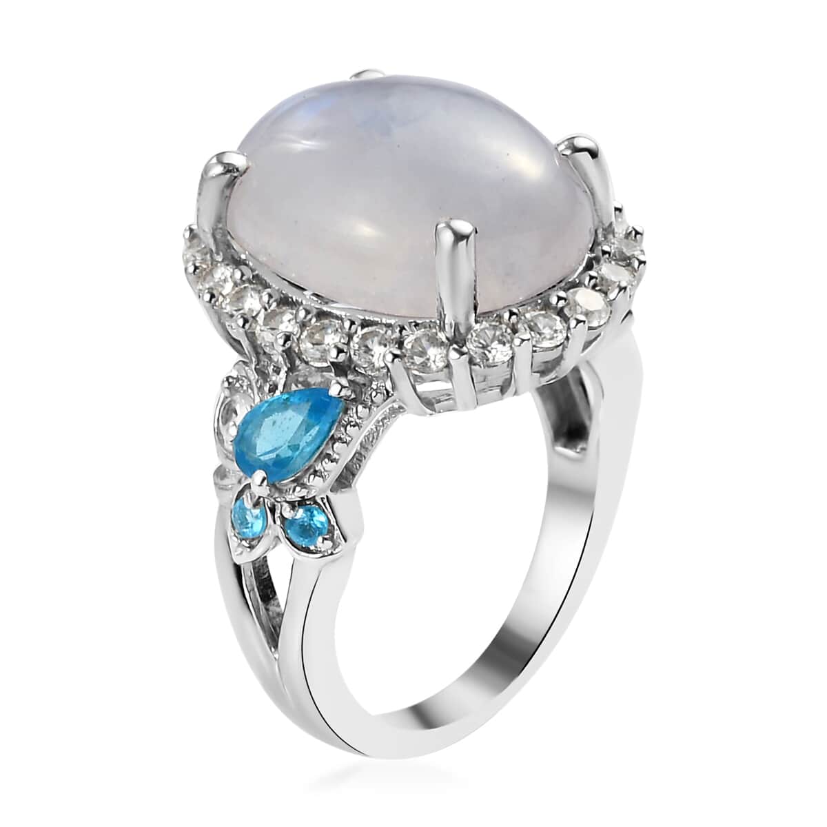Kuisa Rainbow Moonstone and Multi Gemstone Ring in Platinum Over Sterling Silver (Size 10.0) 11.50 ctw image number 3