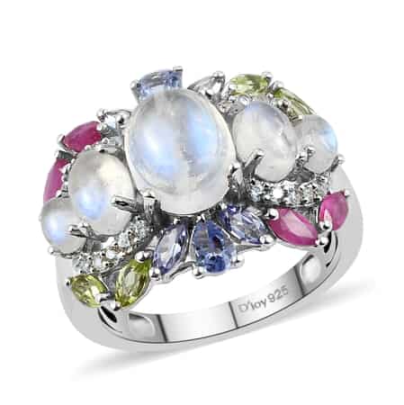 Kuisa Rainbow Moonstone and Multi Gemstone Ring in Platinum Over Sterling Silver (Size 7.0) 5.25 ctw image number 0