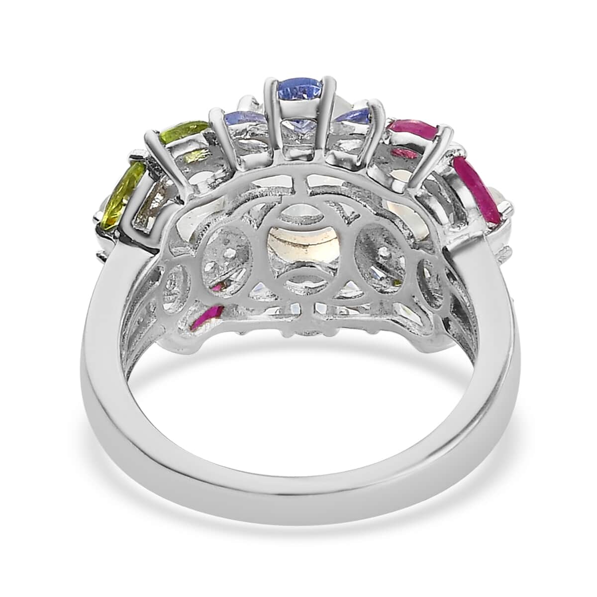 Kuisa Rainbow Moonstone and Multi Gemstone Ring in Platinum Over Sterling Silver (Size 7.0) 5.25 ctw image number 4