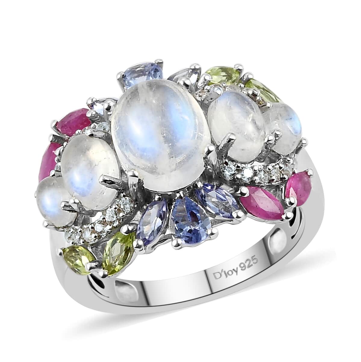 Kuisa Rainbow Moonstone and Multi Gemstone Ring in Platinum Over Sterling Silver (Size 8.0) 5.25 ctw image number 0