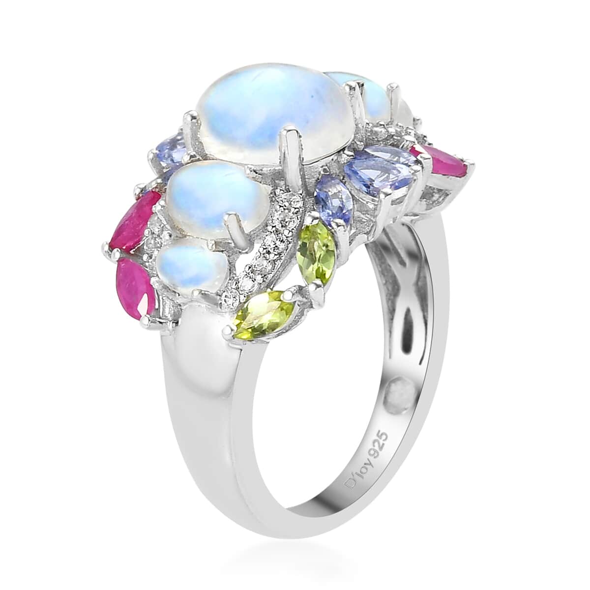 Kuisa Rainbow Moonstone and Multi Gemstone Ring in Platinum Over Sterling Silver (Size 8.0) 5.25 ctw image number 3