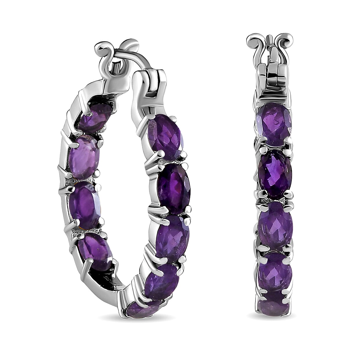 African Amethyst 7.30 ctw Hoop Earrings in Stainless Steel