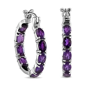 African Amethyst 7.30 ctw Hoop Earrings in Stainless Steel