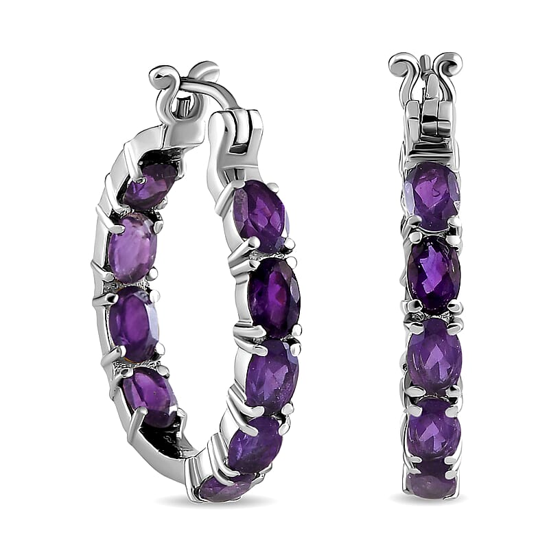African Amethyst 7.30 ctw Hoop Earrings in Stainless Steel