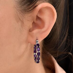 African Amethyst 7.30 ctw Hoop Earrings in Stainless Steel