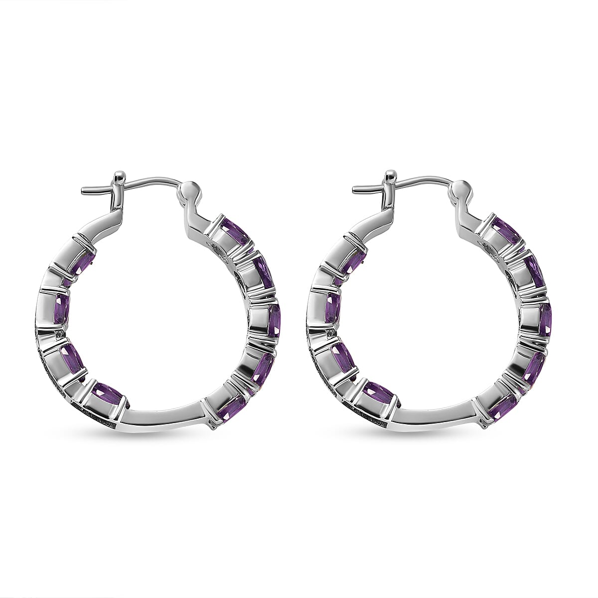 African Amethyst 7.30 ctw Hoop Earrings in Stainless Steel image number 3